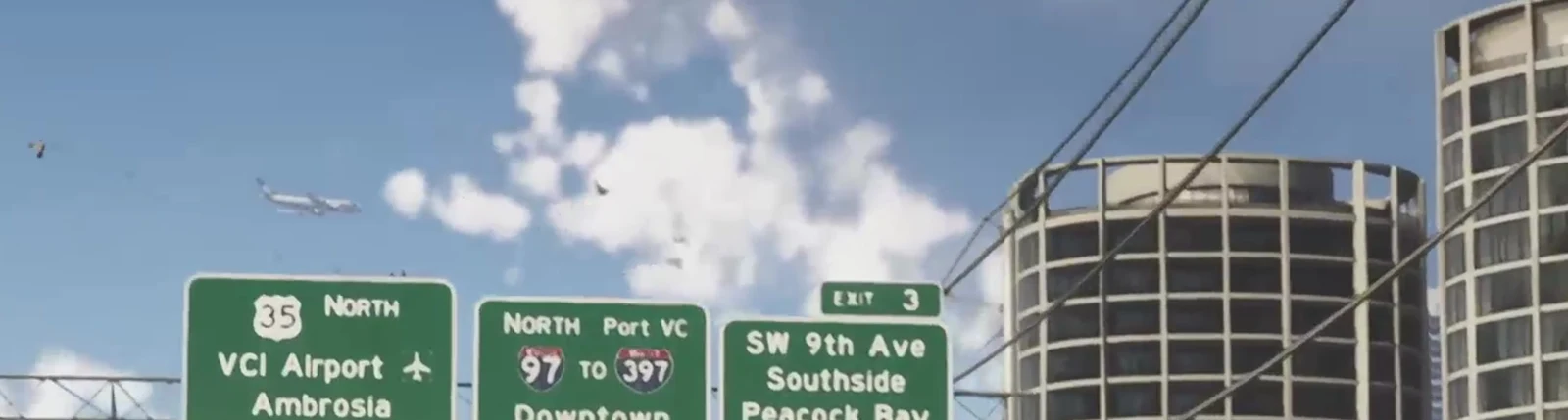 Highway sign in GTA 6 naming several Leonida places